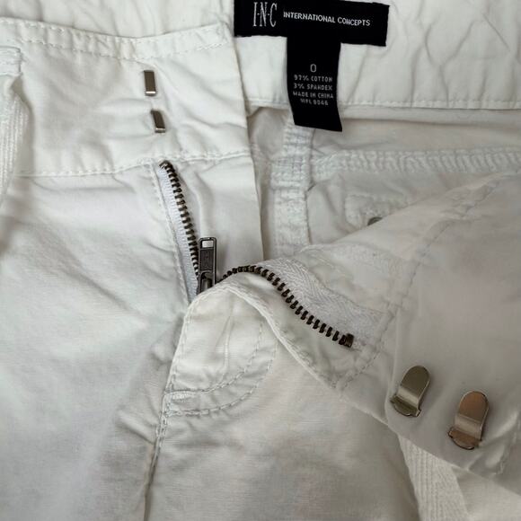 INC White Cargo Utility Pants Bling Buttons Zip Front Drawstring Waist - Picture 11 of 16